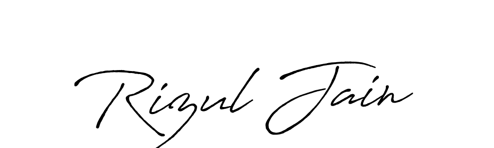 How to make Rizul Jain name signature. Use Antro_Vectra_Bolder style for creating short signs online. This is the latest handwritten sign. Rizul Jain signature style 7 images and pictures png