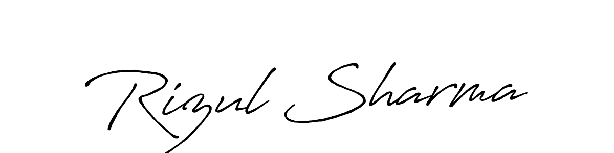 How to make Rizul Sharma name signature. Use Antro_Vectra_Bolder style for creating short signs online. This is the latest handwritten sign. Rizul Sharma signature style 7 images and pictures png