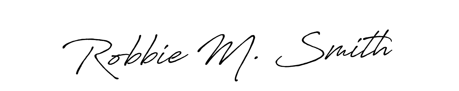 How to make Robbie M. Smith name signature. Use Antro_Vectra_Bolder style for creating short signs online. This is the latest handwritten sign. Robbie M. Smith signature style 7 images and pictures png