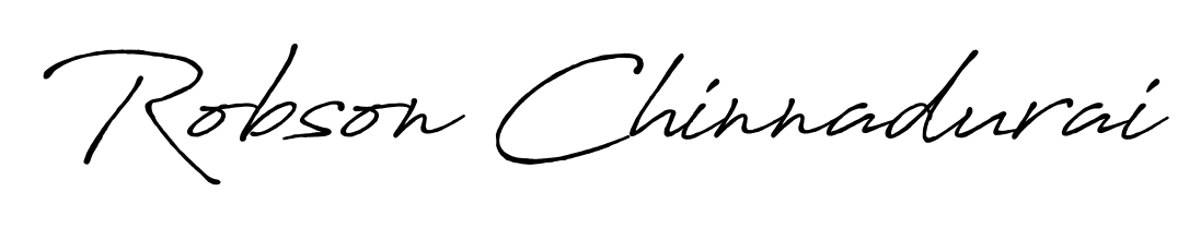Give your name Robson Chinnadurai an exquisite flair with the Antro_Vectra_Bolder script font. Ideal for contracts, resumes, and formal letterheads. Robson Chinnadurai signature style 7 images and pictures png