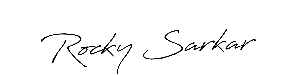 Create a beautiful signature design for name Rocky Sarkar. With this signature (Antro_Vectra_Bolder) fonts, you can make a handwritten signature for free. Rocky Sarkar signature style 7 images and pictures png