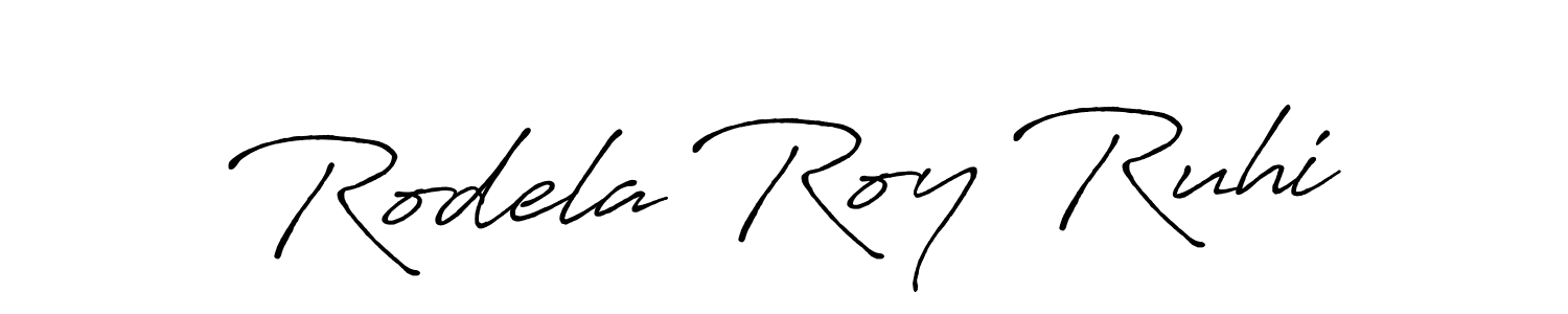 How to make Rodela Roy Ruhi name signature. Use Antro_Vectra_Bolder style for creating short signs online. This is the latest handwritten sign. Rodela Roy Ruhi signature style 7 images and pictures png