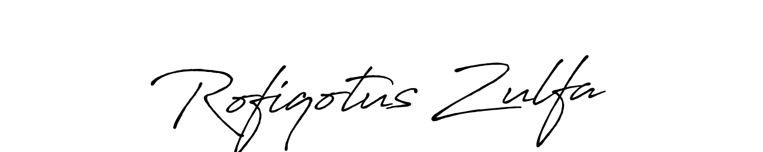 Make a beautiful signature design for name Rofiqotus Zulfa. With this signature (Antro_Vectra_Bolder) style, you can create a handwritten signature for free. Rofiqotus Zulfa signature style 7 images and pictures png