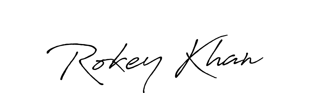 Create a beautiful signature design for name Rokey Khan. With this signature (Antro_Vectra_Bolder) fonts, you can make a handwritten signature for free. Rokey Khan signature style 7 images and pictures png