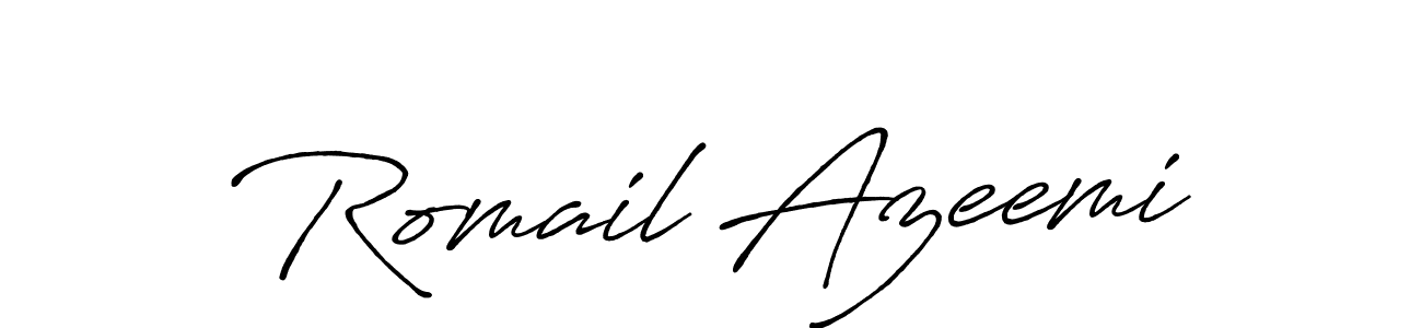 How to make Romail Azeemi name signature. Use Antro_Vectra_Bolder style for creating short signs online. This is the latest handwritten sign. Romail Azeemi signature style 7 images and pictures png