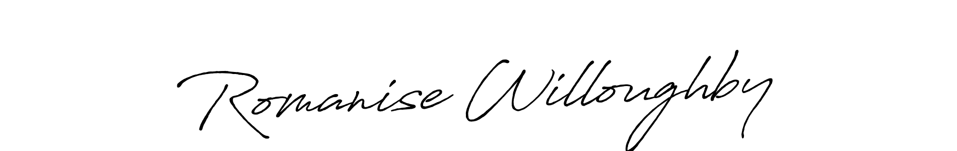 if you are searching for the best signature style for your name Romanise Willoughby. so please give up your signature search. here we have designed multiple signature styles  using Antro_Vectra_Bolder. Romanise Willoughby signature style 7 images and pictures png