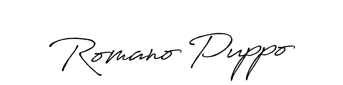 if you are searching for the best signature style for your name Romano Puppo. so please give up your signature search. here we have designed multiple signature styles  using Antro_Vectra_Bolder. Romano Puppo signature style 7 images and pictures png