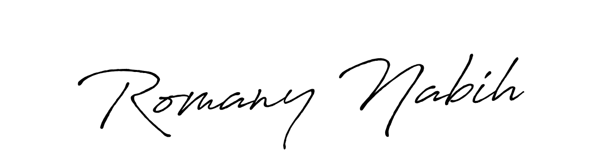 Romany Nabih stylish signature style. Best Handwritten Sign (Antro_Vectra_Bolder) for my name. Handwritten Signature Collection Ideas for my name Romany Nabih. Romany Nabih signature style 7 images and pictures png