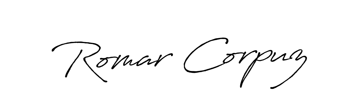 Romar Corpuz stylish signature style. Best Handwritten Sign (Antro_Vectra_Bolder) for my name. Handwritten Signature Collection Ideas for my name Romar Corpuz. Romar Corpuz signature style 7 images and pictures png