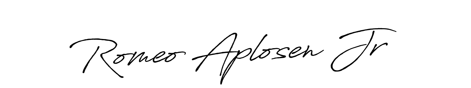 Antro_Vectra_Bolder is a professional signature style that is perfect for those who want to add a touch of class to their signature. It is also a great choice for those who want to make their signature more unique. Get Romeo Aplosen Jr name to fancy signature for free. Romeo Aplosen Jr signature style 7 images and pictures png