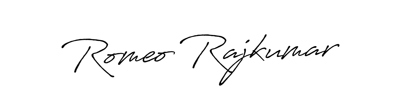 How to make Romeo Rajkumar name signature. Use Antro_Vectra_Bolder style for creating short signs online. This is the latest handwritten sign. Romeo Rajkumar signature style 7 images and pictures png
