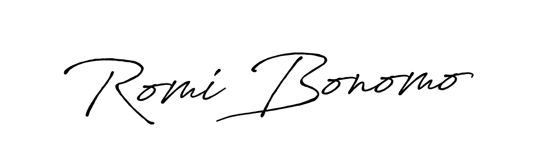 Use a signature maker to create a handwritten signature online. With this signature software, you can design (Antro_Vectra_Bolder) your own signature for name Romi Bonomo. Romi Bonomo signature style 7 images and pictures png