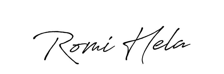 Use a signature maker to create a handwritten signature online. With this signature software, you can design (Antro_Vectra_Bolder) your own signature for name Romi Hela. Romi Hela signature style 7 images and pictures png