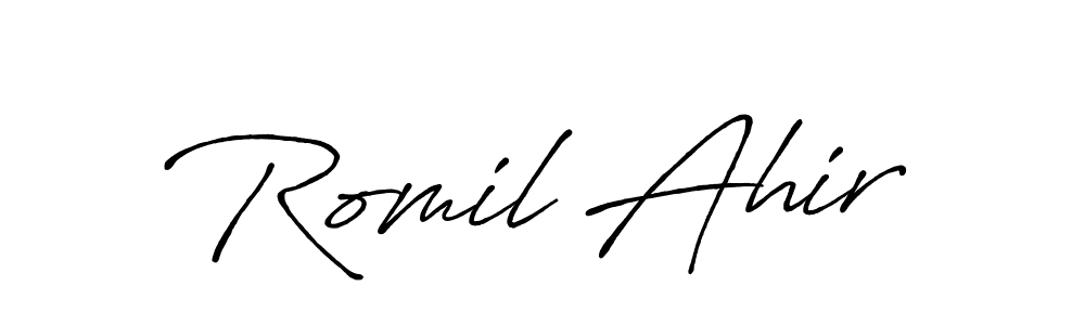 Romil Ahir stylish signature style. Best Handwritten Sign (Antro_Vectra_Bolder) for my name. Handwritten Signature Collection Ideas for my name Romil Ahir. Romil Ahir signature style 7 images and pictures png