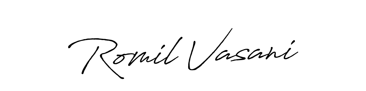 You can use this online signature creator to create a handwritten signature for the name Romil Vasani. This is the best online autograph maker. Romil Vasani signature style 7 images and pictures png