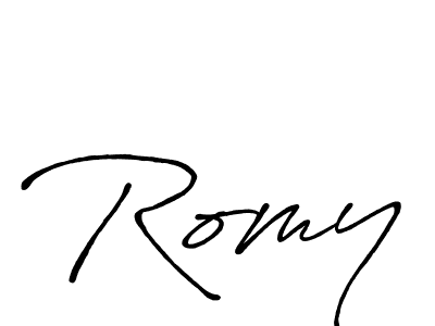 Romy stylish signature style. Best Handwritten Sign (Antro_Vectra_Bolder) for my name. Handwritten Signature Collection Ideas for my name Romy. Romy signature style 7 images and pictures png