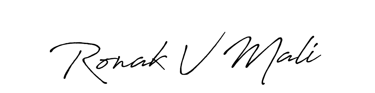 Use a signature maker to create a handwritten signature online. With this signature software, you can design (Antro_Vectra_Bolder) your own signature for name Ronak V Mali. Ronak V Mali signature style 7 images and pictures png