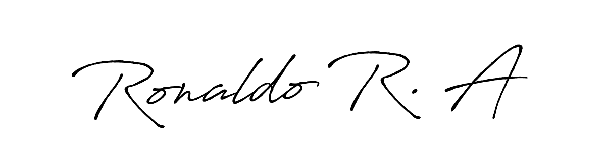 Create a beautiful signature design for name Ronaldo R. A. With this signature (Antro_Vectra_Bolder) fonts, you can make a handwritten signature for free. Ronaldo R. A signature style 7 images and pictures png