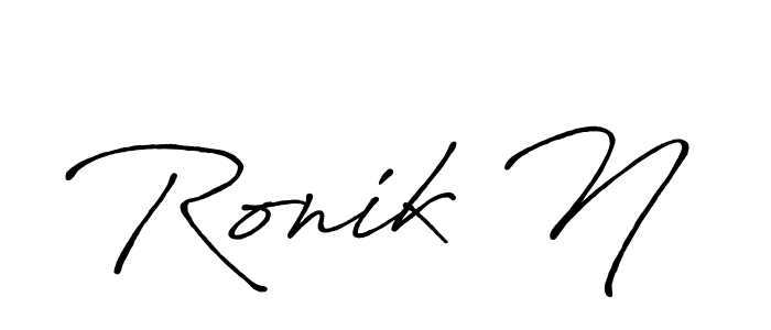 How to make Ronik N name signature. Use Antro_Vectra_Bolder style for creating short signs online. This is the latest handwritten sign. Ronik N signature style 7 images and pictures png