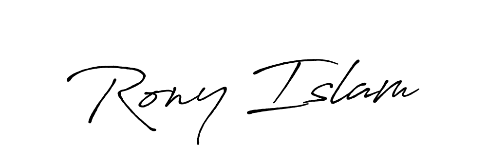 Use a signature maker to create a handwritten signature online. With this signature software, you can design (Antro_Vectra_Bolder) your own signature for name Rony Islam. Rony Islam signature style 7 images and pictures png