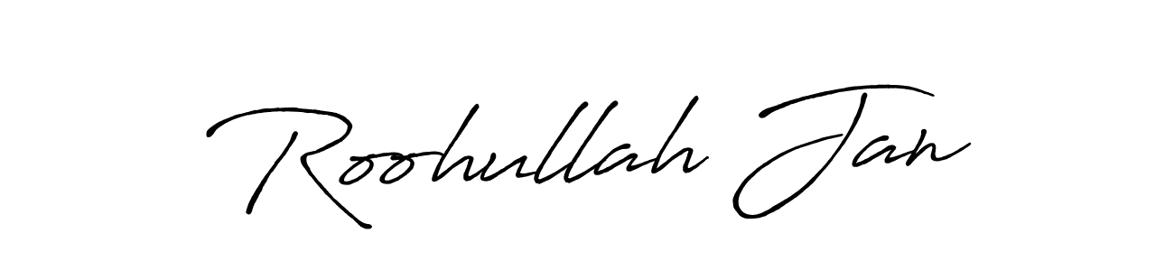 Use a signature maker to create a handwritten signature online. With this signature software, you can design (Antro_Vectra_Bolder) your own signature for name Roohullah Jan. Roohullah Jan signature style 7 images and pictures png