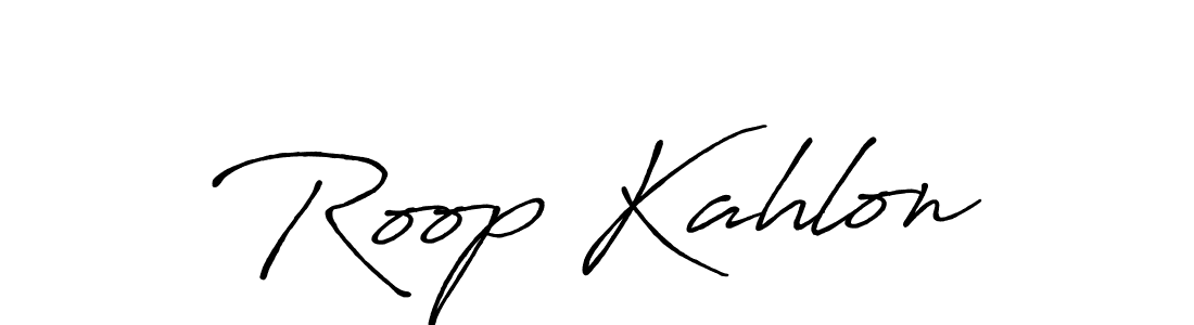 Use a signature maker to create a handwritten signature online. With this signature software, you can design (Antro_Vectra_Bolder) your own signature for name Roop Kahlon. Roop Kahlon signature style 7 images and pictures png