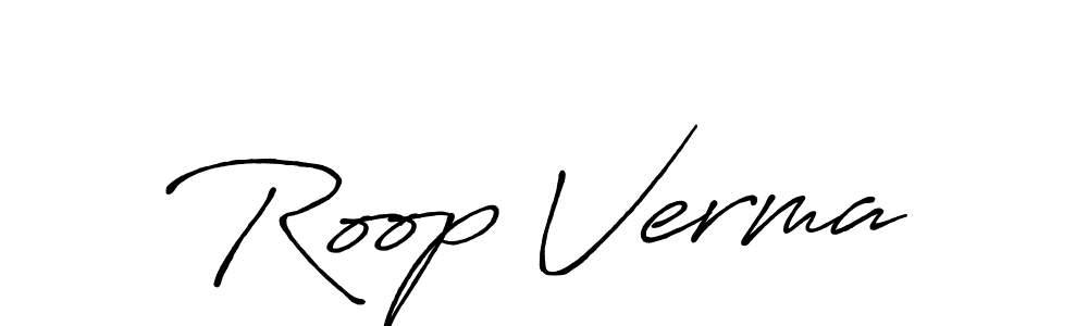 Use a signature maker to create a handwritten signature online. With this signature software, you can design (Antro_Vectra_Bolder) your own signature for name Roop Verma. Roop Verma signature style 7 images and pictures png