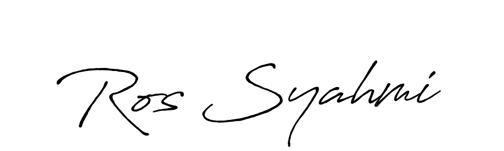 How to make Ros Syahmi name signature. Use Antro_Vectra_Bolder style for creating short signs online. This is the latest handwritten sign. Ros Syahmi signature style 7 images and pictures png