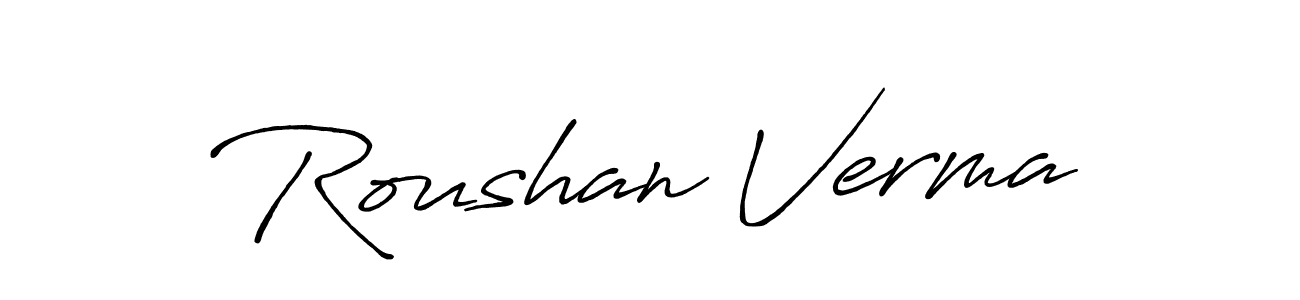 How to make Roushan Verma name signature. Use Antro_Vectra_Bolder style for creating short signs online. This is the latest handwritten sign. Roushan Verma signature style 7 images and pictures png