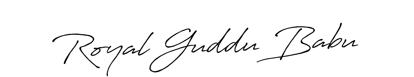 Use a signature maker to create a handwritten signature online. With this signature software, you can design (Antro_Vectra_Bolder) your own signature for name Royal Guddu Babu. Royal Guddu Babu signature style 7 images and pictures png