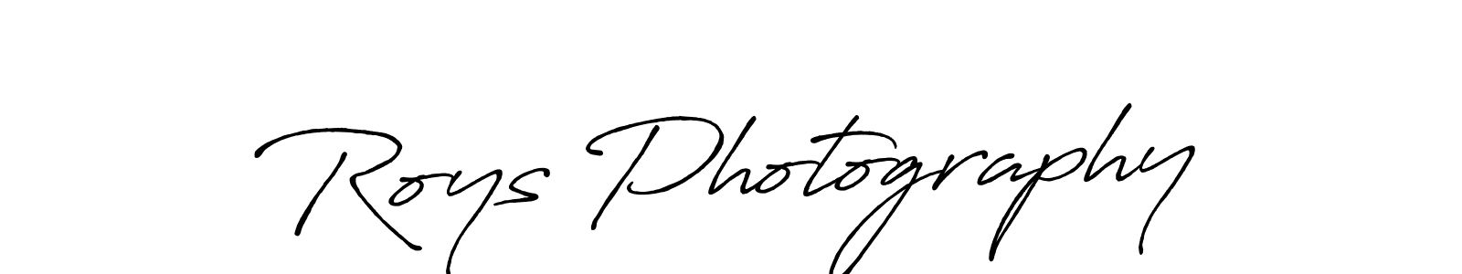 Use a signature maker to create a handwritten signature online. With this signature software, you can design (Antro_Vectra_Bolder) your own signature for name Roys Photography. Roys Photography signature style 7 images and pictures png