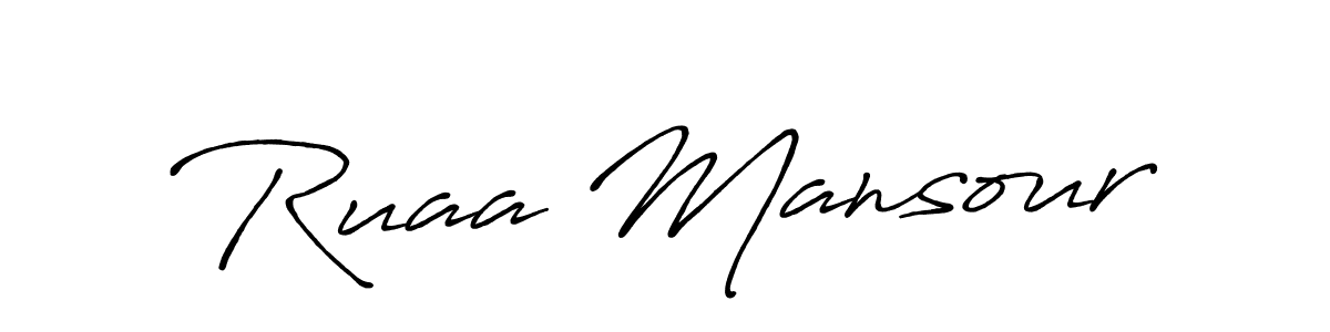 The best way (Antro_Vectra_Bolder) to make a short signature is to pick only two or three words in your name. The name Ruaa Mansour include a total of six letters. For converting this name. Ruaa Mansour signature style 7 images and pictures png