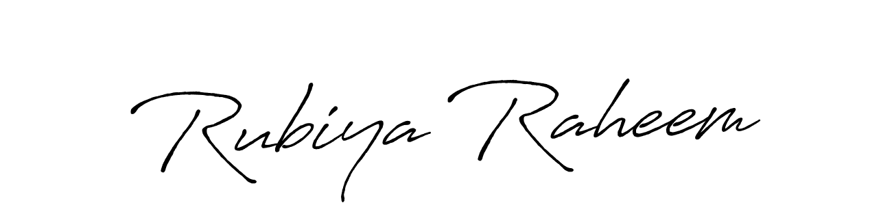 Make a beautiful signature design for name Rubiya Raheem. With this signature (Antro_Vectra_Bolder) style, you can create a handwritten signature for free. Rubiya Raheem signature style 7 images and pictures png