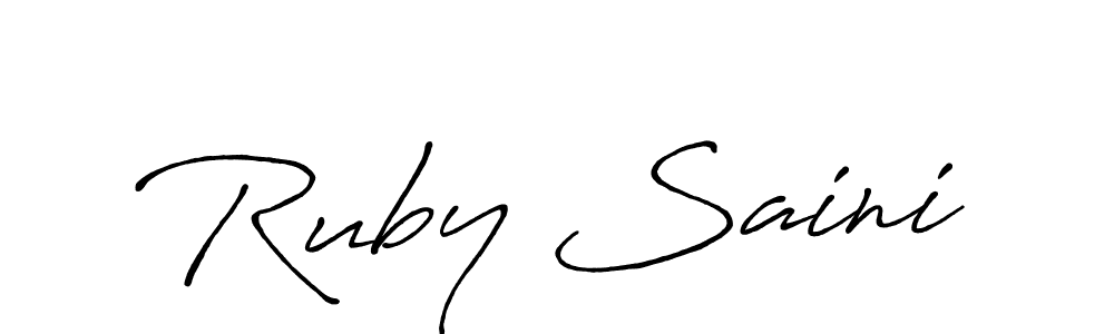 The best way (Antro_Vectra_Bolder) to make a short signature is to pick only two or three words in your name. The name Ruby Saini include a total of six letters. For converting this name. Ruby Saini signature style 7 images and pictures png