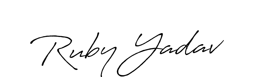 How to make Ruby Yadav name signature. Use Antro_Vectra_Bolder style for creating short signs online. This is the latest handwritten sign. Ruby Yadav signature style 7 images and pictures png