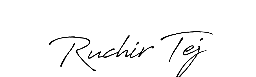 How to make Ruchir Tej name signature. Use Antro_Vectra_Bolder style for creating short signs online. This is the latest handwritten sign. Ruchir Tej signature style 7 images and pictures png