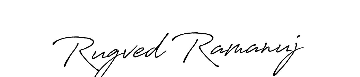 The best way (Antro_Vectra_Bolder) to make a short signature is to pick only two or three words in your name. The name Rugved Ramanuj include a total of six letters. For converting this name. Rugved Ramanuj signature style 7 images and pictures png