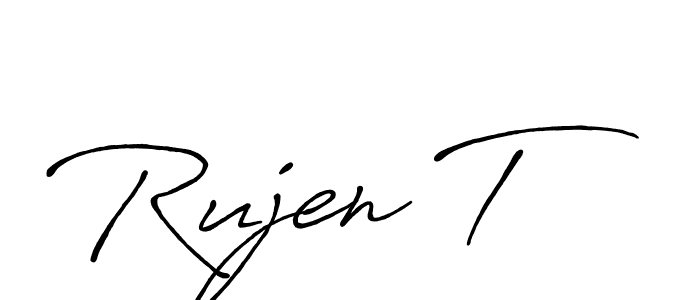 Use a signature maker to create a handwritten signature online. With this signature software, you can design (Antro_Vectra_Bolder) your own signature for name Rujen T. Rujen T signature style 7 images and pictures png