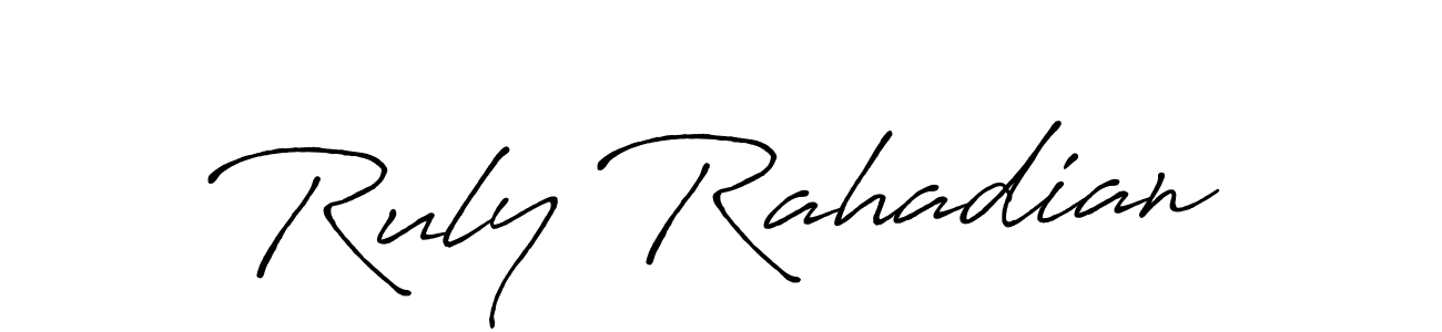 How to make Ruly Rahadian name signature. Use Antro_Vectra_Bolder style for creating short signs online. This is the latest handwritten sign. Ruly Rahadian signature style 7 images and pictures png