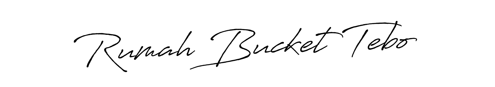 The best way (Antro_Vectra_Bolder) to make a short signature is to pick only two or three words in your name. The name Rumah Bucket Tebo include a total of six letters. For converting this name. Rumah Bucket Tebo signature style 7 images and pictures png