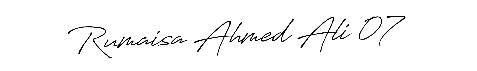 Antro_Vectra_Bolder is a professional signature style that is perfect for those who want to add a touch of class to their signature. It is also a great choice for those who want to make their signature more unique. Get Rumaisa Ahmed Ali 07 name to fancy signature for free. Rumaisa Ahmed Ali 07 signature style 7 images and pictures png