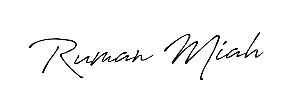 The best way (Antro_Vectra_Bolder) to make a short signature is to pick only two or three words in your name. The name Ruman Miah include a total of six letters. For converting this name. Ruman Miah signature style 7 images and pictures png
