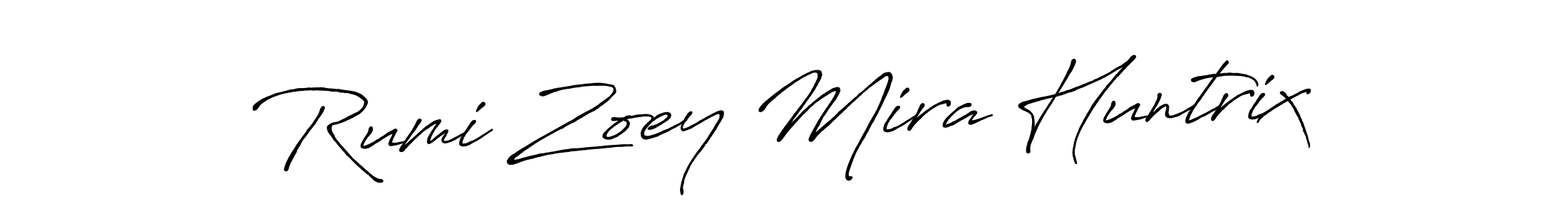Make a beautiful signature design for name Rumi Zoey Mira Huntrix. With this signature (Antro_Vectra_Bolder) style, you can create a handwritten signature for free. Rumi Zoey Mira Huntrix signature style 7 images and pictures png