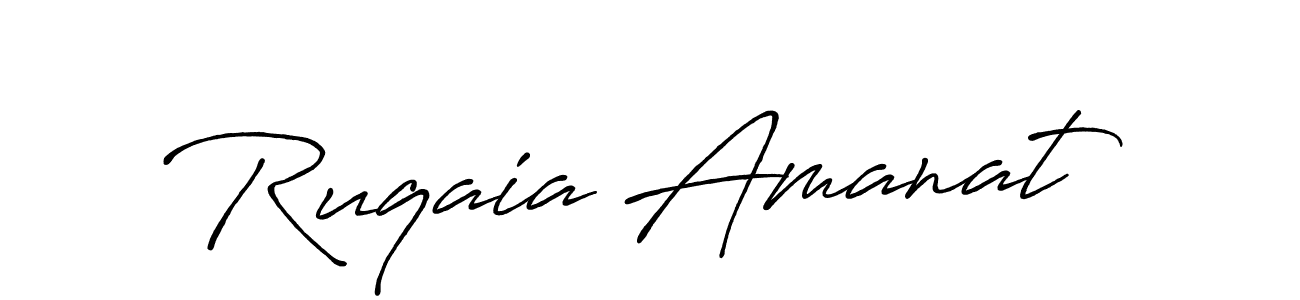 How to make Ruqaia Amanat name signature. Use Antro_Vectra_Bolder style for creating short signs online. This is the latest handwritten sign. Ruqaia Amanat signature style 7 images and pictures png