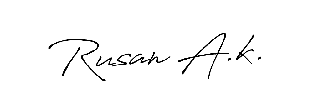 Similarly Antro_Vectra_Bolder is the best handwritten signature design. Signature creator online .You can use it as an online autograph creator for name Rusan A.k.. Rusan A.k. signature style 7 images and pictures png