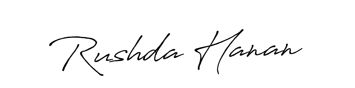 Create a beautiful signature design for name Rushda Hanan. With this signature (Antro_Vectra_Bolder) fonts, you can make a handwritten signature for free. Rushda Hanan signature style 7 images and pictures png