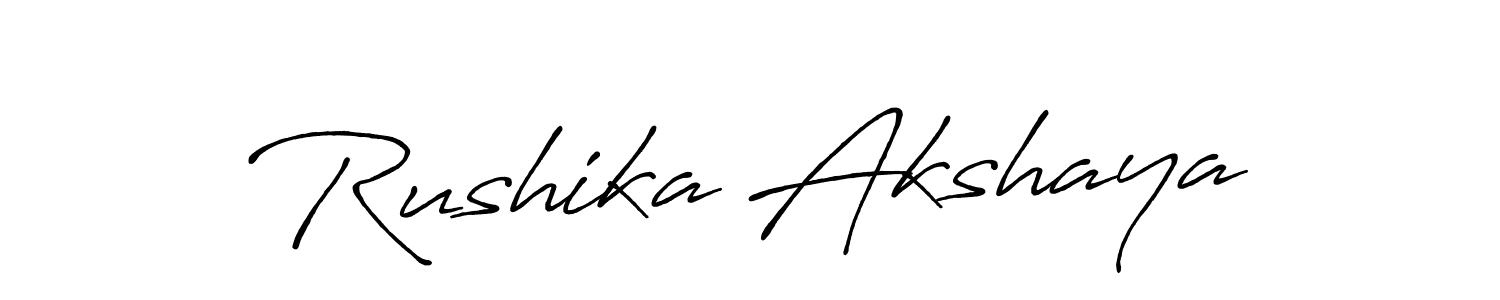 The best way (Antro_Vectra_Bolder) to make a short signature is to pick only two or three words in your name. The name Rushika Akshaya include a total of six letters. For converting this name. Rushika Akshaya signature style 7 images and pictures png