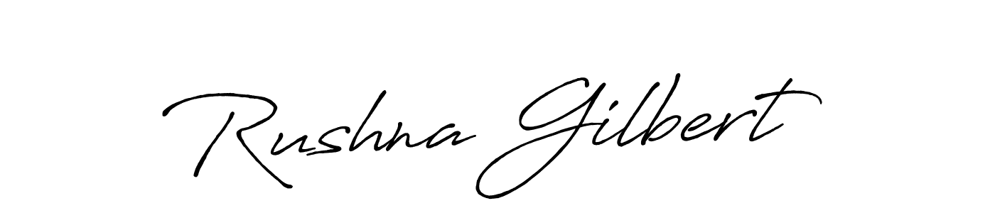 Make a beautiful signature design for name Rushna Gilbert. With this signature (Antro_Vectra_Bolder) style, you can create a handwritten signature for free. Rushna Gilbert signature style 7 images and pictures png