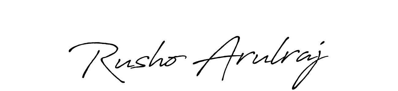 You should practise on your own different ways (Antro_Vectra_Bolder) to write your name (Rusho Arulraj) in signature. don't let someone else do it for you. Rusho Arulraj signature style 7 images and pictures png