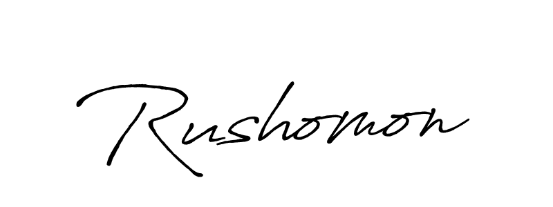 Use a signature maker to create a handwritten signature online. With this signature software, you can design (Antro_Vectra_Bolder) your own signature for name Rushomon. Rushomon signature style 7 images and pictures png